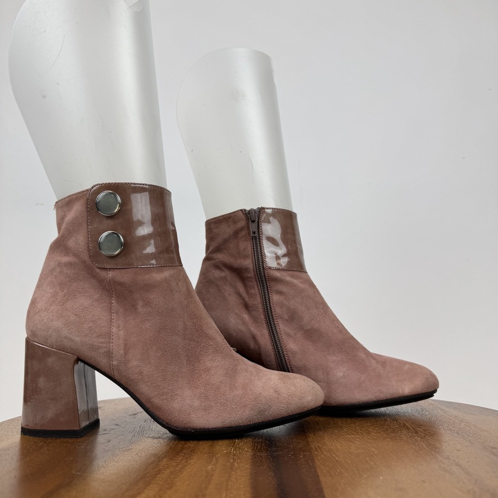 Womens‎ Hispanitas Pink Suede 2 Button Zip Heeled Ankle Booties Size EU 37 GUC